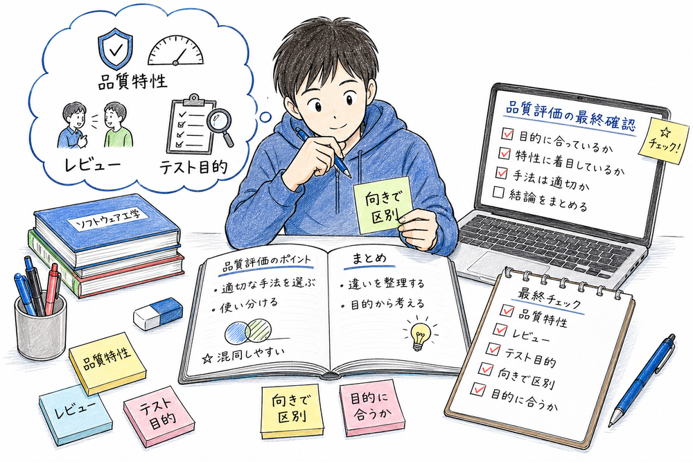 品質評価の混同しやすい論点を最終確認する図解
