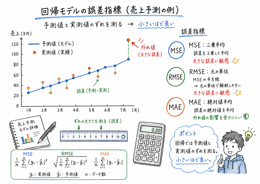 回帰モデルのMSE・RMSE・MAEの違い