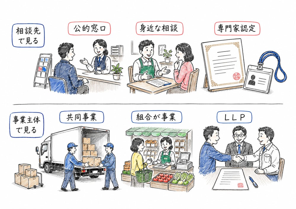 支援機関と組合制度を見分ける判断軸をまとめた図解