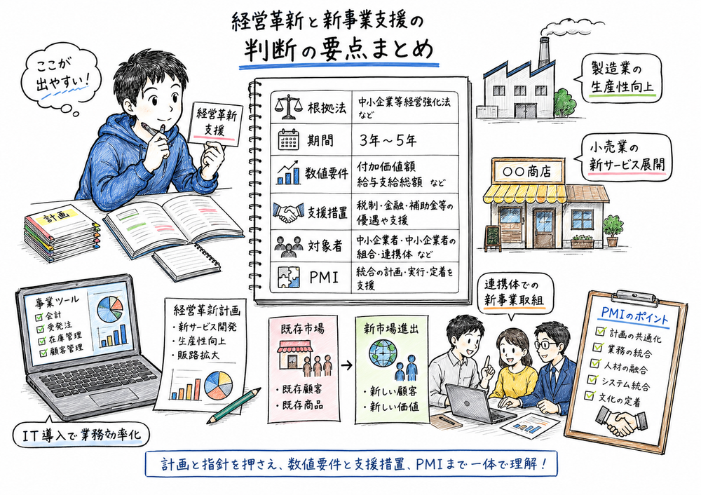 根拠法、期間、数値要件、支援措置、対象者、PMIまでを一体で確認する図解