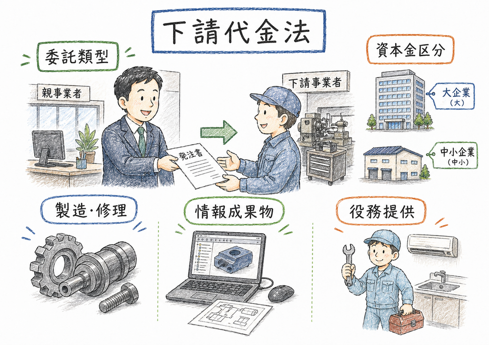 親事業者と下請事業者の取引を委託類型と資本金区分で整理する図解