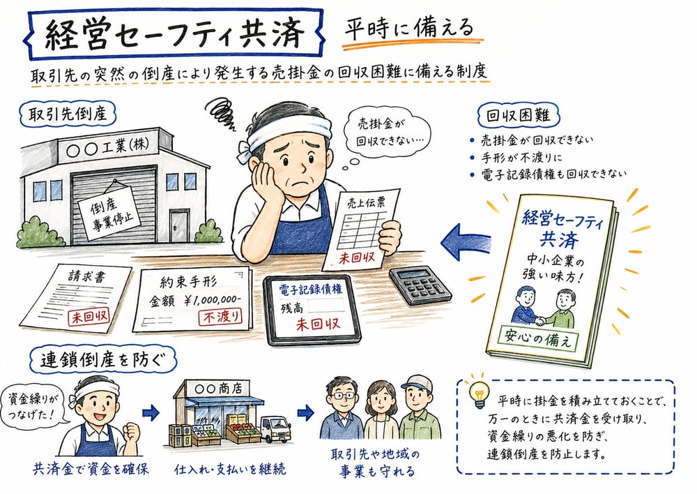 取引先倒産による売掛金回収不能に備えて経営セーフティ共済で連鎖倒産を防ぐ図解