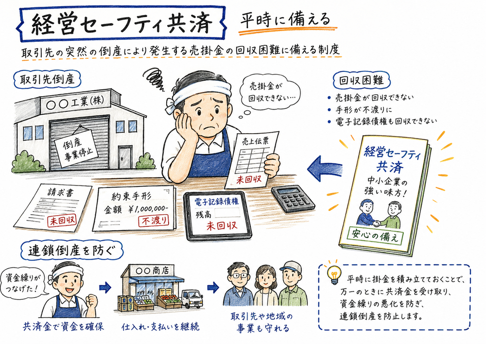 取引先倒産による売掛金回収不能に備えて経営セーフティ共済で連鎖倒産を防ぐ図解