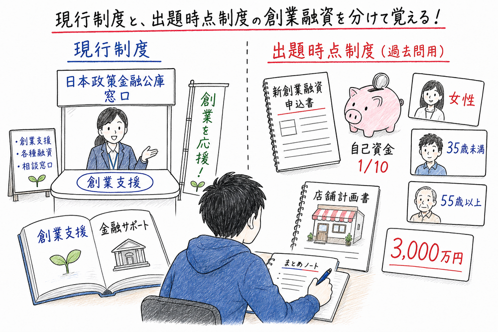 現行制度と出題時点制度の創業融資を混同しないための図解