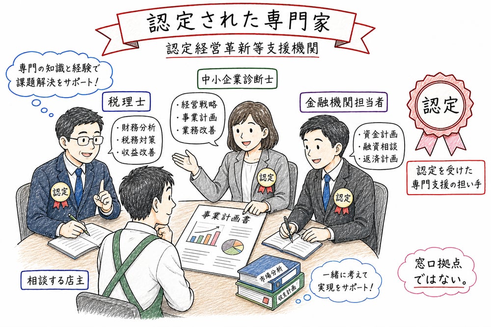 認定経営革新等支援機関が国の認定を受けた専門支援機関であることを示す図解
