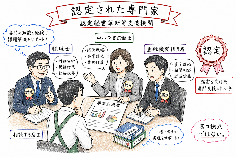 認定経営革新等支援機関が国の認定を受けた専門支援機関であることを示す図解