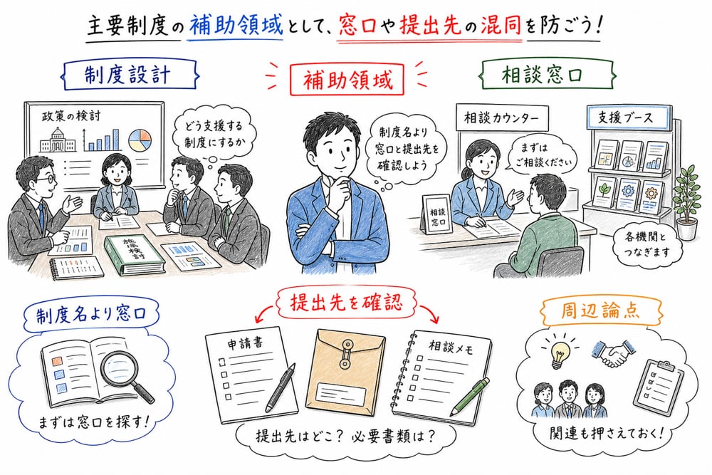 主要制度の補助領域として窓口や提出先の混同を防ぐ図解