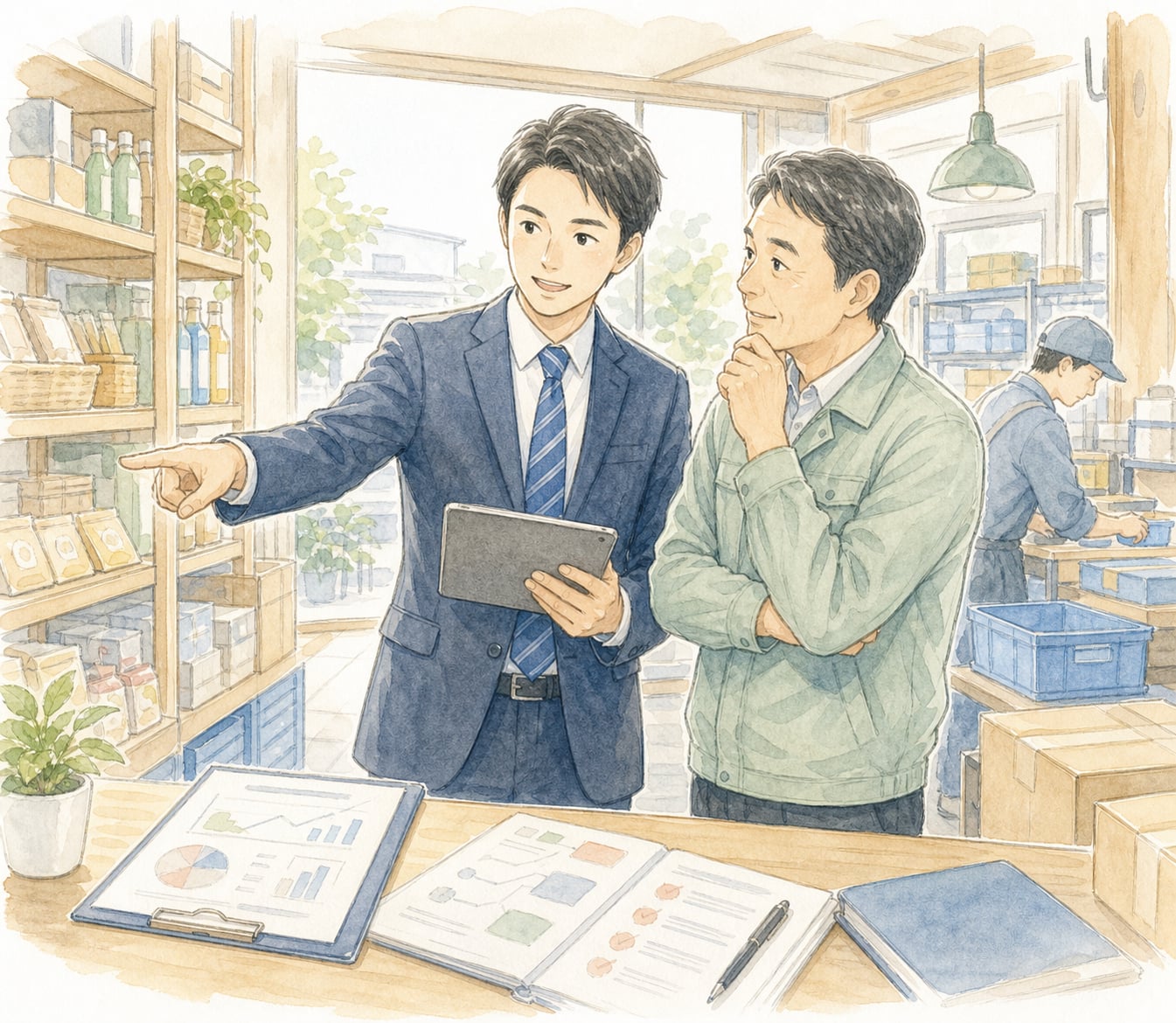 中小企業診断士の一次試験演習、無料教科書、二次試験AI添削を表す挿絵